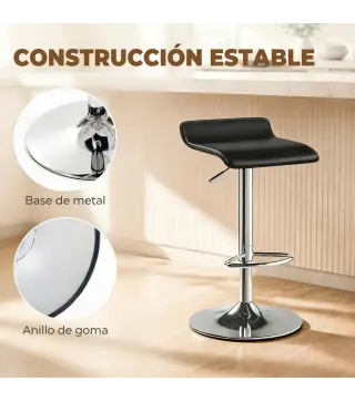 Juego de 2 Taburetes de Bar Giratorios Taburetes Altos de Cocina Altura Ajustable 62-83 cm Respaldo y Reposapiés Negro
