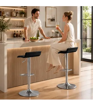 Juego de 2 Taburetes de Bar Giratorios Taburetes Altos de Cocina Altura Ajustable 62-83 cm Respaldo y Reposapiés Negro