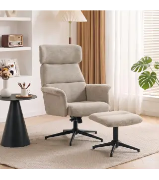 Sillón Relax con Reposapiés Reposacabezas Ajustable Giratorio Reclinable Asiento con Muelles Respaldo Alto Marrón