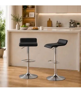 Juego de 2 Taburetes de Bar Giratorios Taburetes Altos de Cocina Altura Ajustable 62-83 cm Respaldo y Reposapiés Negro