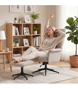 Sillón Relax con Reposapiés Reposacabezas Ajustable Giratorio Reclinable Asiento con Muelles Respaldo Alto Marrón