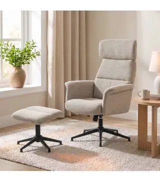 Sillón Relax con Reposapiés Reposacabezas Ajustable Giratorio Reclinable Asiento con Muelles Respaldo Alto Marrón