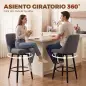 Juego de 2 Taburetes de Bar Giratorios Tapizados en Lino Respaldo y Reposapiés Marco de Acero Gris Oscuro