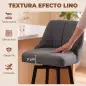 Juego de 2 Taburetes de Bar Giratorios Tapizados en Lino Respaldo y Reposapiés Marco de Acero Gris Oscuro