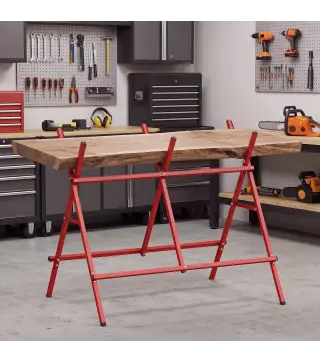 Caballete para Sierra Plegable Soporte Cortar Madera Altura y Ancho Ajustables Estructura en A Soporta hasta 150kg Rojo