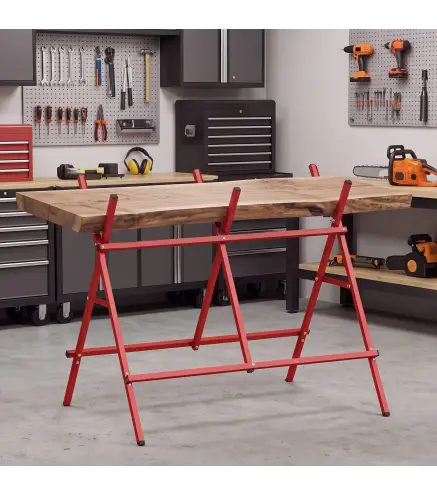 Caballete para Sierra Plegable Soporte Cortar Madera Altura y Ancho Ajustables Estructura en A Soporta hasta 150kg Rojo