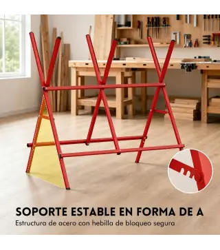 Caballete para Sierra Plegable Soporte Cortar Madera Altura y Ancho Ajustables Estructura en A Soporta hasta 150kg Rojo
