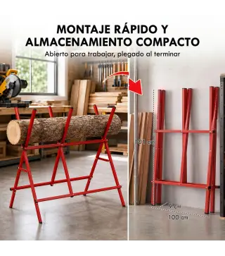 Caballete para Sierra Plegable Soporte Cortar Madera Altura y Ancho Ajustables Estructura en A Soporta hasta 150kg Rojo