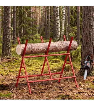 Caballete para Sierra Plegable Soporte Cortar Madera Altura y Ancho Ajustables Estructura en A Soporta hasta 150kg Rojo