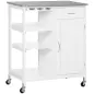 Carro de Cocina con Ruedas Carrito de Servicio con 1 Cajón Estantes Extraíbles y Botellero 76x48x88 cm Blanco