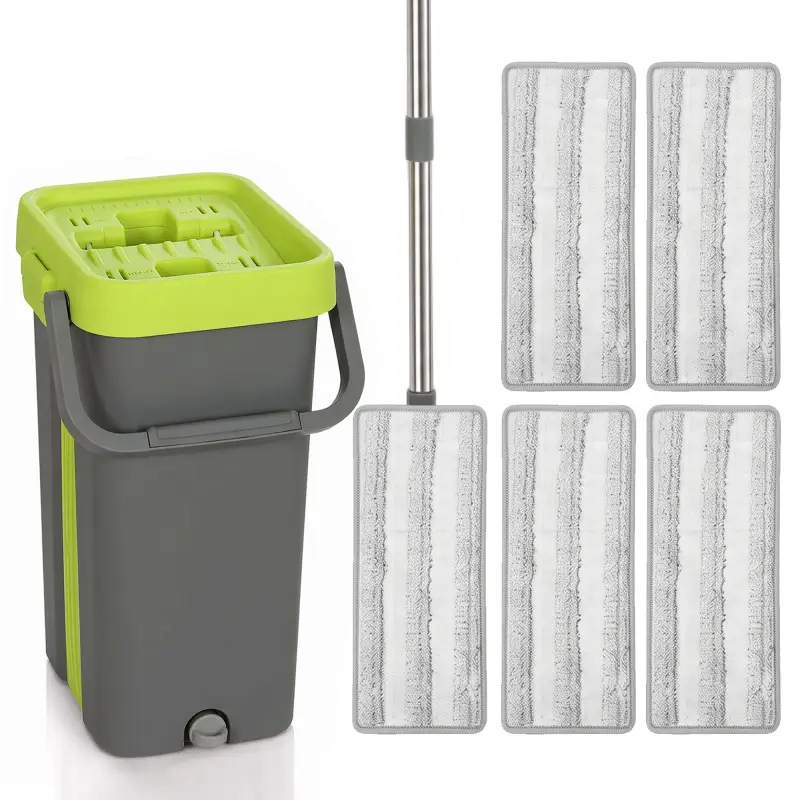 Set de Fregona Plana y Cubo con Escurridor 2 Compartimentos Cabezal 360° 5 Mopas Microfibra Uso Seco/Húmedo Gris Oscuro Set de Fregona Plana y Cubo con Escurridor 2 Compartimentos Cabezal 360° 5 Mopas Microfibra Uso Seco/Húmedo Gris Oscuro