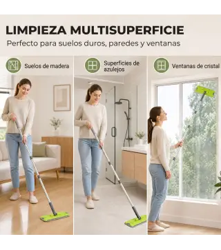 Set de Fregona Plana y Cubo con Escurridor 2 Compartimentos Cabezal 360° 5 Mopas Microfibra Uso Seco/Húmedo Gris Oscuro