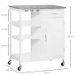 Carro de Cocina con Ruedas Carrito de Servicio con 1 Cajón Estantes Extraíbles y Botellero 76x48x88 cm Blanco