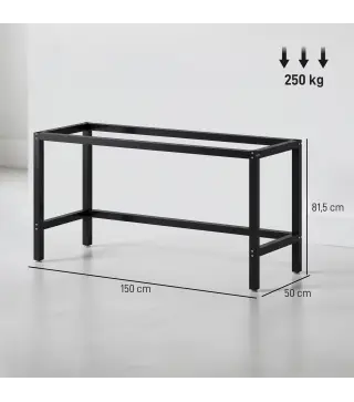 Patas de Mesa de Acero Patas para Muebles Industriales con Almohadillas Ajustables y Tornillos 150x50x81,5 cm Negro