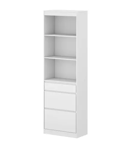 Estantería para Libros Alta y Estrecha Librería 6 Niveles con 3 Cajones 3 Compartimentos Abiertos 57x30x180 cm Blanco