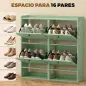 Zapatero Recibidor Entrada con 4 Cajones Abatibles y Estante Abierto Estantes Ajustables Encimera hasta 16 Pares Verde Zapatero Recibidor Entrada con 4 Cajones Abatibles y Estante Abierto Estantes Ajustables Encimera hasta 16 Pares Verde