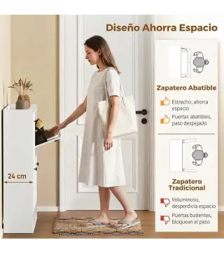 Zapatero Recibidor Entrada con 4 Cajones Abatibles y Estante Abierto Estantes Ajustables Encimera hasta 16 Pares Blanco