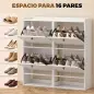 Zapatero Recibidor Entrada con 4 Cajones Abatibles y Estante Abierto Estantes Ajustables Encimera hasta 16 Pares Blanco