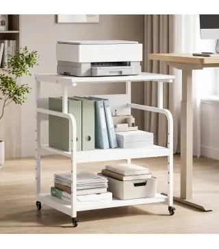 Soporte para Impresora con Ruedas 3 Niveles y Estante Ajustable 60x50x68 cmBlanco
