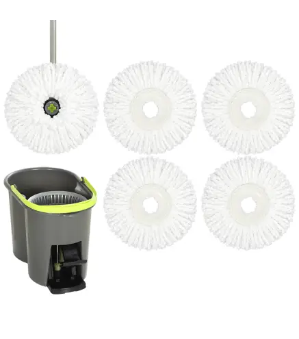 Juego de Fregona y Cubo con Escurridor 2 Compartimentos Cubo de 20 L 5 Mopas Microfibra Uso Seco y Húmedo Gris Oscuro
