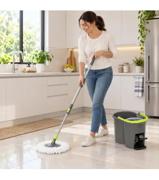 Juego de Fregona y Cubo con Escurridor 2 Compartimentos Cubo de 20 L 5 Mopas Microfibra Uso Seco y Húmedo Gris Oscuro