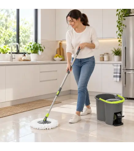 Juego de Fregona y Cubo con Escurridor 2 Compartimentos Cubo de 20 L 5 Mopas Microfibra Uso Seco y Húmedo Gris Oscuro