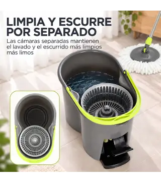 Juego de Fregona y Cubo con Escurridor 2 Compartimentos Cubo de 20 L 5 Mopas Microfibra Uso Seco y Húmedo Gris Oscuro