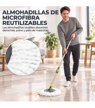 Juego de Fregona y Cubo con Escurridor 2 Compartimentos Cubo de 20 L 5 Mopas Microfibra Uso Seco y Húmedo Gris Oscuro