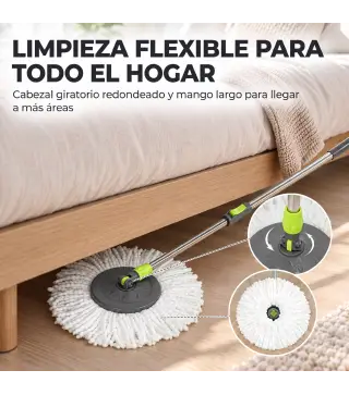 Juego de Fregona y Cubo con Escurridor 2 Compartimentos Cubo de 20 L 5 Mopas Microfibra Uso Seco y Húmedo Gris Oscuro