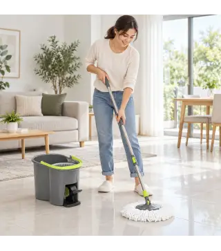Juego de Fregona y Cubo con Escurridor 2 Compartimentos Cubo de 20 L 5 Mopas Microfibra Uso Seco y Húmedo Gris Oscuro