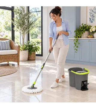 Juego de Fregona y Cubo con Escurridor 2 Compartimentos Cubo de 20 L 5 Mopas Microfibra Uso Seco y Húmedo Gris Oscuro