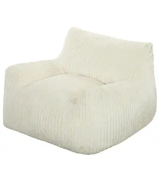 Sillón de Suelo de Pana con Respaldo Reposabrazos Acolchado Grueso Sin Estructura Sin Montaje Blanco Crema