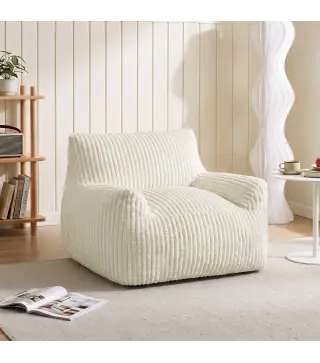 Sillón de Suelo de Pana con Respaldo Reposabrazos Acolchado Grueso Sin Estructura Sin Montaje Blanco Crema