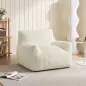 Sillón de Suelo de Pana con Respaldo Reposabrazos Acolchado Grueso Sin Estructura Sin Montaje Blanco Crema