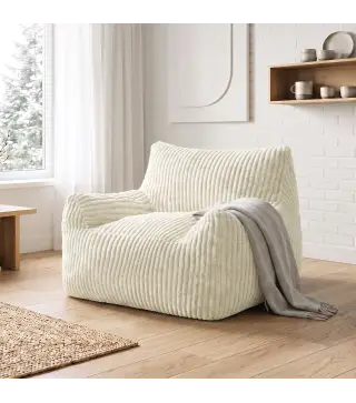 Sillón de Suelo de Pana con Respaldo Reposabrazos Acolchado Grueso Sin Estructura Sin Montaje Blanco Crema