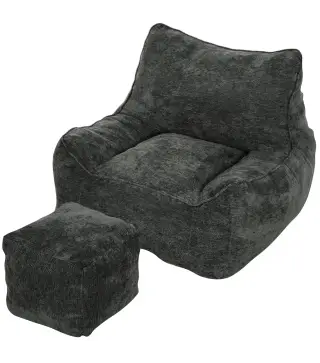 Sillón de Suelo con Reposapiés en Chenilla Sin Estructura con Respaldo Reposabrazos Acolchado Grueso Sin Montaje Gris
