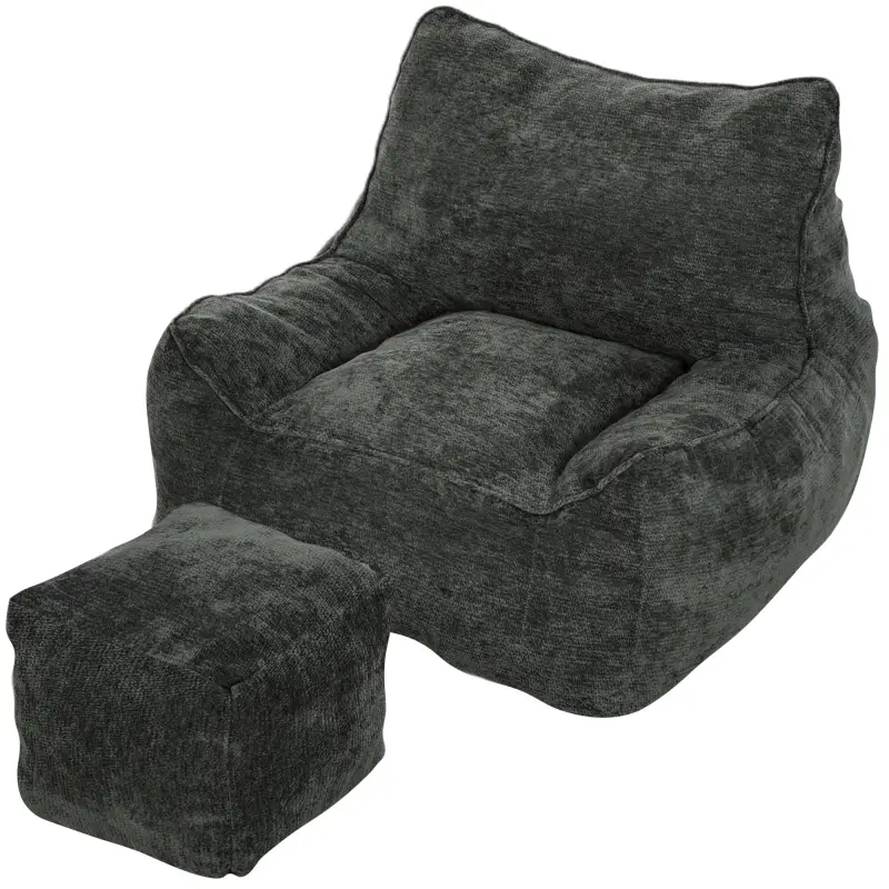Sillón de Suelo con Reposapiés en Chenilla Sin Estructura con Respaldo Reposabrazos Acolchado Grueso Sin Montaje Gris Sillón de Suelo con Reposapiés en Chenilla Sin Estructura con Respaldo Reposabrazos Acolchado Grueso Sin Montaje Gris