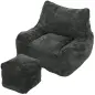 Sillón de Suelo con Reposapiés en Chenilla Sin Estructura con Respaldo Reposabrazos Acolchado Grueso Sin Montaje Gris