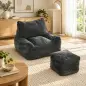 Sillón de Suelo con Reposapiés en Chenilla Sin Estructura con Respaldo Reposabrazos Acolchado Grueso Sin Montaje Gris