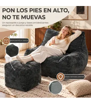 Sillón de Suelo con Reposapiés en Chenilla Sin Estructura con Respaldo Reposabrazos Acolchado Grueso Sin Montaje Gris