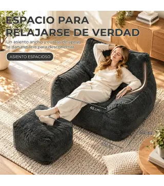 Sillón de Suelo con Reposapiés en Chenilla Sin Estructura con Respaldo Reposabrazos Acolchado Grueso Sin Montaje Gris