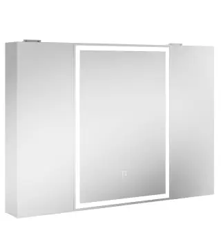 Armario de Baño con Espejo de LED Toma de Corriente 3 Puertas Antivaho Estantes Ajustables de Vidrio Templado Blanco