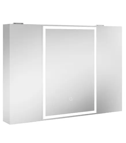 Armario de Baño con Espejo de LED Toma de Corriente 3 Puertas Antivaho Estantes Ajustables de Vidrio Templado Blanco