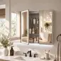 Armario de Baño con Espejo de LED Toma de Corriente 3 Puertas Antivaho Estantes Ajustables de Vidrio Templado Blanco