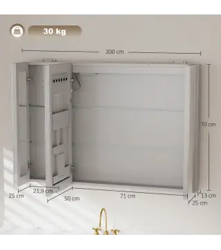 Armario de Baño con Espejo de LED Toma de Corriente 3 Puertas Antivaho Estantes Ajustables de Vidrio Templado Blanco