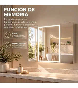 Armario de Baño con Espejo de LED Toma de Corriente 3 Puertas Antivaho Estantes Ajustables de Vidrio Templado Blanco