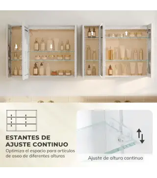 Armario de Baño con Espejo de LED Toma de Corriente 3 Puertas Antivaho Estantes Ajustables de Vidrio Templado Blanco