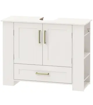 Mueble Bajo Lavabo Estantes en la Puerta Portarrollos Cajón Compartimentos Abiertos para Lavabo sin Pedestal Blanco