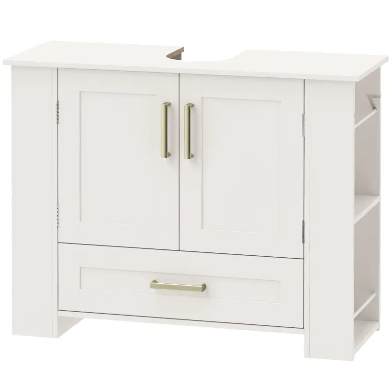Mueble Bajo Lavabo Estantes en la Puerta Portarrollos Cajón Compartimentos Abiertos para Lavabo sin Pedestal Blanco