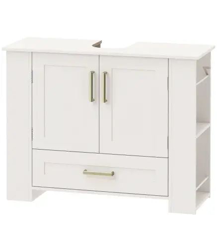 Mueble Bajo Lavabo Estantes en la Puerta Portarrollos Cajón Compartimentos Abiertos para Lavabo sin Pedestal Blanco